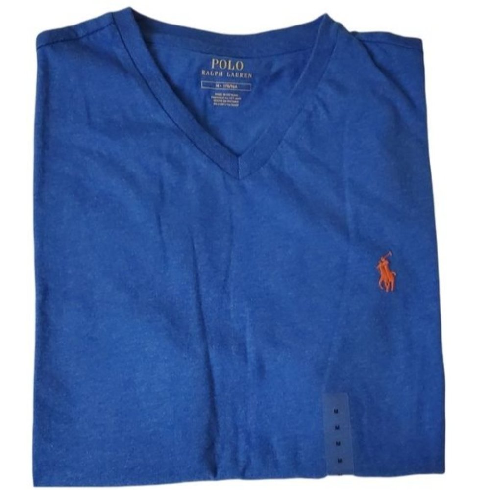 Polo Ralph Lauren men V Neck T-shirt Short Sleeve Blue Color Size Medium nwot - Picture 3 of 6